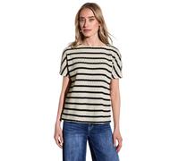 Kurzarmpullover STREET ONE, Damen, Gr. 38, schwarz, Strick, Obermaterial: 60% Polyester, 40% Baumwolle, gestreift, casual, tailliert hüftbedeckend, Rundhals, Kurzarm, Pullover, gestreift, in Struktur-