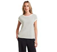 Shirttop STREET ONE, Damen, Gr. 40, weiß (sanftes weiß), Obermaterial: 50% Baumwolle, 50% Polyester, gestreift, regular fit taillenbedeckt, Rundhals, Kurzarm, Tops, mit Streifen Muster (39248836-40) s