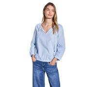 Shirtbluse STREET ONE, Damen, Gr. 40, blau (smoked blau), Web, Obermaterial: 100% Baumwolle, gestreift, casual, tailliert hüftbedeckend, Rundhals, 3/4-Ärmel, Blusen, mit geschlitztem Ausschnitt mit Bä