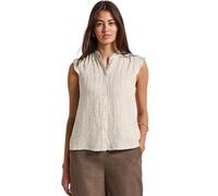 Blusentop STREET ONE, Damen, Gr. 46, beige (schwarz moonstone sand), Web, 100% Leinen, gestreift, normal normal, hoch geschlossener Ausschnitt, abgesteppt, Blusen, Feel Good Fit (21281165-46) schwarz