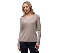 Strickpullover STREET ONE, Damen, Gr. 46, beige (sandstone mocha meliert), Stoff, 50% Viskose, 28% Polyester, 22% Polyamid, Strukturmuster, normal normal, V-Ausschnitt, Bündchen, Pullover Strickpullov