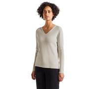 Strickpullover STREET ONE, Damen, Gr. 38, beige (tusk cream meliert), Stoff, 50% Viskose, 28% Polyester, 22% Polyamid, Strukturmuster, normal normal, V-Ausschnitt, Bündchen, Pullover, aus softem Mater