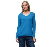 Strickpullover STREET ONE, Damen, Gr. 42, blau (polaris blau), Stoff, 50% Viskose, 28% Polyester, 22% Polyamid, Strukturmuster, normal normal, V-Ausschnitt, Bündchen, Pullover, aus softem Materialmix