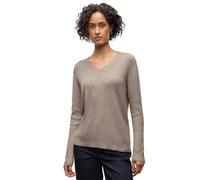 Strickpullover STREET ONE, Damen, Gr. 34, beige (mocha dream meliert), Stoff, 50% Viskose, 28% Polyester, 22% Polyamid, Strukturmuster, normal normal, V-Ausschnitt, Bündchen, Pullover Strickpullover, 