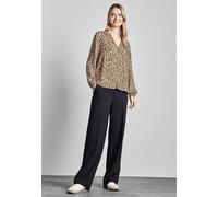 Langarmbluse STREET ONE, Damen, Gr. 44, beige (honey sand), Stoff, 100% Viskose, bedruckt, gerade normal, V-Ausschnitt, Bündchen, Blusen, mit grafischem Muster (69079159-44) honey sand