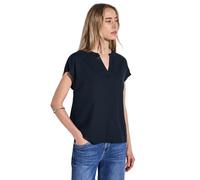 Hemdbluse STREET ONE, Damen, Gr. 34, blau (tiefblau), Stoff, 100% Viskose, unifarben, klassisch normal, Rundhals, Bündchen, Blusen Hemdbluse, aus softer Viskose (24946819-34) tiefblau