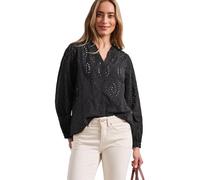 Langarmbluse STREET ONE, Damen, Gr. 40, schwarz, Web, 100% Baumwolle, unifarben, normal normal, Rundhals, abgesteppt, Blusen, aus reiner Baumwolle (39459705-40) schwarz