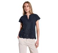 Shirtbluse STREET ONE, Damen, Gr. 36, blau (tiefblau), Web, 100% Baumwolle, unifarben, normal normal, Rundhals, abgesteppt, Blusen, aus reiner Baumwolle (52087746-36) tiefblau