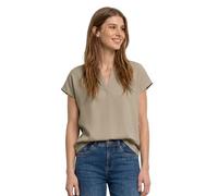 Kurzarmbluse STREET ONE, Damen, Gr. 46, timeless beige, Stoff, 100% Viskose, unifarben, normal normal, Rundhals, abgesteppt, Blusen, mit geschlitztem Rundhalsausschnitt (93657457-46) timeless beige