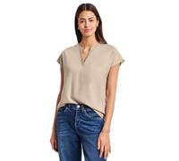 Kurzarmbluse STREET ONE, Damen, Gr. 38, cotton beige, Stoff, 100% Viskose, unifarben, normal normal, Rundhals, abgesteppt, Blusen, mit geschlitztem Rundhalsausschnitt (38464039-38) cotton beige