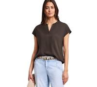 Kurzarmbluse STREET ONE, Damen, Gr. 46, espresso braun, Stoff, 100% Viskose, unifarben, normal normal, Rundhals, abgesteppt, Blusen, mit geschlitztem Rundhalsausschnitt (53482817-46) espresso braun