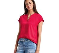 Kurzarmbluse STREET ONE, Damen, Gr. 36, salsa rot, Stoff, 100% Viskose, unifarben, normal normal, Rundhals, abgesteppt, Blusen, mit geschlitztem Rundhalsausschnitt (63048109-36) salsa rot
