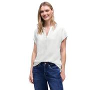 Kurzarmbluse STREET ONE, Damen, Gr. 44, sanftes weiß, Stoff, 100% Viskose, unifarben, normal normal, Rundhals, abgesteppt, Blusen, mit geschlitztem Rundhalsausschnitt (67076229-44) sanftes weiß
