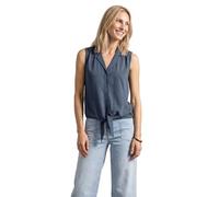 Blusentop STREET ONE, Damen, Gr. 46, ashen blau, Stoff, 100% Viskose, unifarben, normal normal, V-Ausschnitt, abgesteppt, Blusen Blusentop, mit Knotendetail am Saum (72304307-46) ashen blau