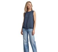 Blusentop STREET ONE, Damen, Gr. 44, ashen blau, Stoff, 88% Viskose, 12% Polyamid, unifarben, normal normal, Rundhals, abgesteppt, Blusen Blusentop, mit Kordelzug und Schleife, Topseller (81732926-44)