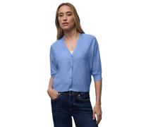 Strickjacke STREET ONE, Damen, Gr. 46, bonnet blau meliert, Stoff, 78% Viskose, 22% Polyamid, unifarben, normal normal, V-Ausschnitt, Rippbündchen, Strickjacken Strickjacke, mit V-Ausschnitt (51784807