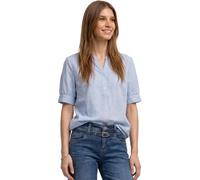 Kurzarmbluse STREET ONE, Damen, Gr. 44, original blau, Web, Obermaterial: 100% Baumwolle, unifarben, bequem hüftbedeckend, V-Ausschnitt, Bündchen, Blusen, Chambray Bluse mit Splitneck und Elastiksaum