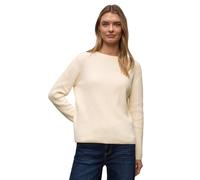 Strickpullover STREET ONE, Damen, Gr. 46, soft beige, Strick, Obermaterial: 72% Polyester, 28% Baumwolle, unifarben, lässig geschnitten hüftbedeckend, U-Boot-Ausschnitt, Flachstrickbündchen, Pullover