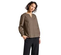 Langarmbluse STREET ONE, Damen, Gr. 36, braun (bark braun), Web, 100% Baumwolle, unifarben, normal normal, Rundhals, elastischer Bund, Blusen, aus reiner Baumwolle (21688604-36) bark braun
