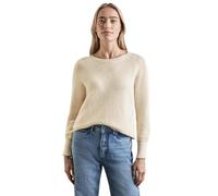 Strickpullover STREET ONE, Damen, Gr. 34, beige (soft beige), Feinstrick, 38% Polyacryl, 31% Baumwolle, 21% Elasthan, 10% Nylon, unifarben, normal normal, Rundhals, Bündchen, Pullover, mit Materialmix