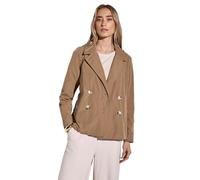 Kurzjacke STREET ONE, Damen, Gr. 46, braun (creamy braun), Stoff, Obermaterial: 62% Polyester, 38% Baumwolle; Futter: 100% Polyester, unifarben, gerade normal, V-Ausschnitt, Bündchen, Jacken Kurzjacke