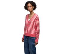 Cardigan STREET ONE, Damen, Gr. 42, striking coral, Stoff, 86% Viskose, 14% Polyester, gestreift, normal normal, V-Ausschnitt, Rippbündchen, Strickjacken, mit V-Ausschnitt (58164225-42) striking coral