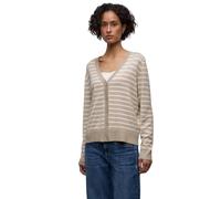 Cardigan STREET ONE, Damen, Gr. 42, cotton beige, Stoff, 86% Viskose, 14% Polyester, gestreift, normal normal, V-Ausschnitt, Rippbündchen, Strickjacken, mit V-Ausschnitt (94208660-42) cotton beige