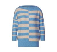 STREET ONE Damen Gestreifter Pullover, light spring blue melange, 44