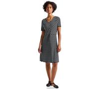 Jerseykleid STREET ONE, Damen, Gr. 44, EURO-Größen, schwarz, Jersey, 95% Viskose, 5% Elasthan, gestreift, normal knielang, V-Ausschnitt, Bündchen, Kleider, knielang (94378267-44) schwarz