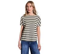 Kurzarmpullover STREET ONE, Damen, Gr. 38, schwarz, Strick, Obermaterial: 60% Polyester, 40% Baumwolle, gestreift, casual, tailliert hüftbedeckend, Rundhals, Kurzarm, Pullover, gestreift, in Struktur-