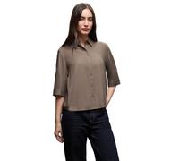 Hemdbluse STREET ONE, Damen, Gr. 42, silk braun, Stoff, 100% Viskose, unifarben, normal normal, V-Ausschnitt, Manschette, Blusen Hemdbluse, mit 3/4 Ärmeln (83334823-42) silk braun