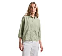 Hemdbluse STREET ONE, Damen, Gr. 46, grün (soft moss grün), Web, 100% Baumwolle, unifarben, normal normal, V-Ausschnitt, Bündchen, Blusen, mit 3/4 Ärmeln (81356423-46) soft moss grün