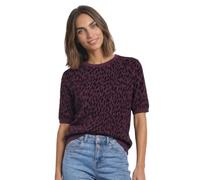 Kurzarmpullover STREET ONE, Damen, Gr. 38, lila (rustic rouge), Stoff, 50% Viskose, 28% Polyester, 22% Polyamid, normal normal, Rundhals, abgesteppt, Pullover, mit Leomuster (77039841-38) rustic rouge