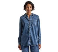 Jeansbluse STREET ONE, Damen, Gr. 36, blau (soft midblau wash), Jeans, 83% Lyocell, 16% Polyester, 1% Elasthan, unifarben, normal normal, V-Ausschnitt, Bündchen, Blusen Jeansbluse, mit Brusttasche (54