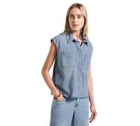 Street One Jeansbluse Ultra Bleached Random Washed Damen Gr. 42 V-Ausschnitt ärmellos abgesteppt