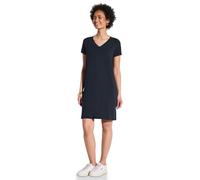 Jerseykleid STREET ONE, Damen, Gr. 36, EURO-Größen, blau (tiefblau), Stoff, 95% Viskose, 5% Elasthan, unifarben, comfort fit knielang, V-Ausschnitt, Bündchen, Kleider Jerseykleid, knielang (62445058-3