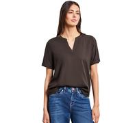 Kurzarmbluse STREET ONE, Damen, Gr. 46, espresso braun, Stoff, 100% Viskose, unifarben, normal normal, Rundhals, Bündchen, Blusen, mit geschlitztem Rundhalsausschnitt (77696854-46) espresso braun