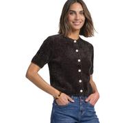 Cardigan STREET ONE, Damen, Gr. 46, braun (schwarz coffee), Stoff, 72% Polyester, 28% Baumwolle, unifarben, regular fit normal, Rundhals, abgesteppt, Strickjacken, in Unifarbe (82326740-46) schwarz co