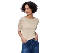 Kurzarmpullover STREET ONE, Damen, Gr. 46, smoke beige meliert, Strick, Obermaterial: 60% Viskose, 40% Baumwolle, normal hüftbedeckend, Rundhals, Bündchen, Pullover, in Strick-Optik und mit Rundhals (