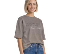 Sweatshirt STREET ONE, Damen, Gr. 44, grau (schwarz coffee meliert), Sweatware, 65% Baumwolle, 35% Polyester, unifarben, comfort fit, Rundhals, normaler Saum, Sweatshirts Sweatshirt, mit Wording (3146