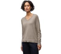 Strickpullover STREET ONE, Damen, Gr. 40, mocha dream meliert, Stoff, 50% Viskose, 28% Polyester, 22% Polyamid, unifarben, normal normal, V-Ausschnitt, Rippbündchen, Pullover Strickpullover, in Unifar