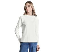 Langarmshirt STREET ONE, Damen, Gr. 44, weiß (sanftes weiß), Web, 57% Baumwolle, 38% Polyester, 5% Elasthan, unifarben, normal normal, hoch geschlossener Ausschnitt, Bündchen, Shirts, im soften Baumwo