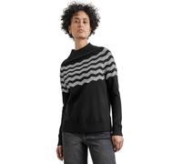 Strickpullover STREET ONE, Damen, Gr. 38, schwarz, Web, 37% Baumwolle, 34% Polyacryl, 26% Polyester, 3% Elasthan, gestreift, normal normal, hoch geschlossener Ausschnitt, Bündchen, Pullover Strickpull