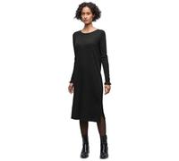 Midikleid STREET ONE, Damen, Gr. 46, EURO-Größen, schwarz, Stoff, 63% Polyester, 34% Viskose, 3% Elasthan, unifarben, normal kniebedeckend, Rundhals, gewellter Abschluss, Kleider Midikleid, mit Rundha