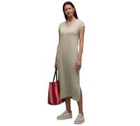 Midikleid STREET ONE, Damen, Gr. 44, EURO-Größen, timeless beige, Stoff, 78% Viskose, 17% Polyester, 5% Elasthan, unifarben, normal wadenlang, V-Ausschnitt, abgesteppt, Kleider Midikleid, soft und tra