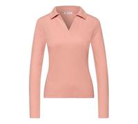 Langarm-Poloshirt STREET ONE, Damen, Gr. 40, light apricot meliert, Jersey, Obermaterial: 96% Baumwolle, 4% Elasthan, unifarben, tailliert hüftbedeckend, V-Ausschnitt, Shirts, in Melange-Optik und mit