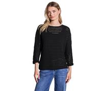 Strickpullover STREET ONE, Damen, Gr. 38, schwarz, Strick, Obermaterial: 88% Baumwolle, 12% Polyester, unifarben, casual, hüftbedeckend, U-Boot-Ausschnitt, 3/4-Ärmel, Pullover, mit U-Boot-Ausschnitt (
