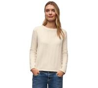 Rundhalspullover STREET ONE, Damen, Gr. 36, soft beige, Web, 37% Polyacryl, 29% Baumwolle, 29% Polyester, 5% Nylon, unifarben, normal normal, Rundhals, Rippbündchen, Pullover Rundhalspullover, mit Str