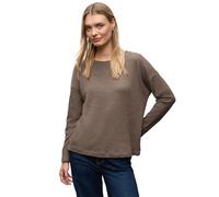 Langarmshirt STREET ONE, Damen, Gr. 44, silk braun meliert, Web, 49% Baumwolle, 49% Polyester, 2% Elasthan, unifarben, normal normal, U-Boot-Ausschnitt, abgesteppt, Shirts, im soften Baumwoll-Mix (779