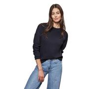 Langarmshirt STREET ONE, Damen, Gr. 40, blau (night sky blau), Web, 79% Baumwolle, 18% Polyester, 3% Elasthan, unifarben, casual, normal normal, Rundhals, Langarm Bündchen, Shirts, mit Materialmix (51